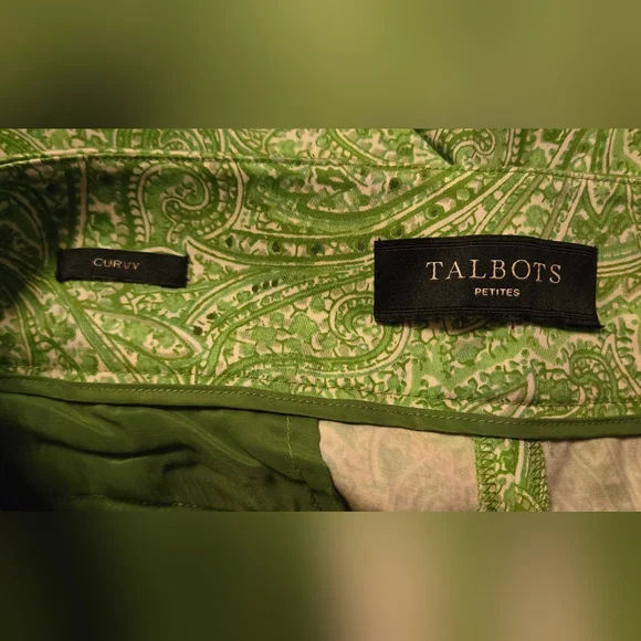 Talbots green paisley "Curvy" w/ vent pants sz 6P - Picture 9 of 9